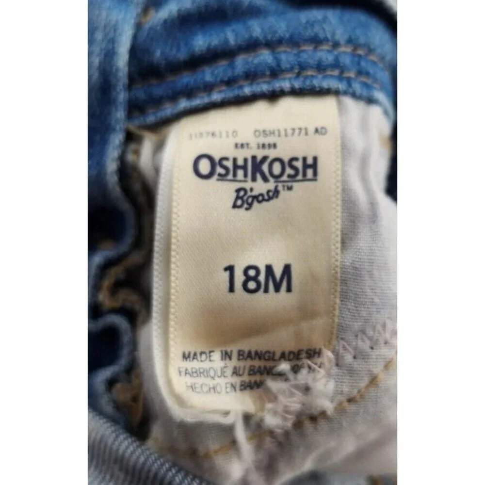 OshKosh B'Gosh Customized Short Overalls Lace Trim Heart Applique Bleach Dye 18M